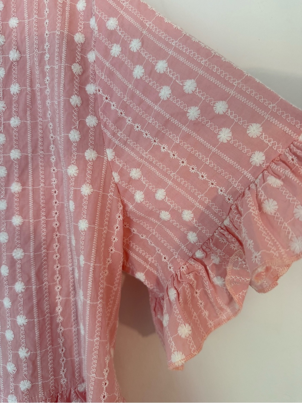 Pink Cotton Eyelet Peplum Blouse XL Boho Embroidered Top - Picture 4 of 6